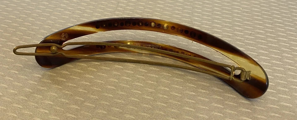 50-е винтажные сделанные во Франции заколка черепаховый пластик AB стразы застежка сзади 4 дюйма - Изображение 4 из 4