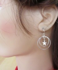 Silver plated hoop  star pierced earrings  - NEW 