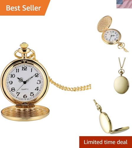 Unisex Vintage Pocket Watch with Chain – Lightweight Gold Alloy Accessory