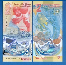Eastern Caribbean States P-61 2 Dollars ND 2023 Polymer Uncirculated Banknote