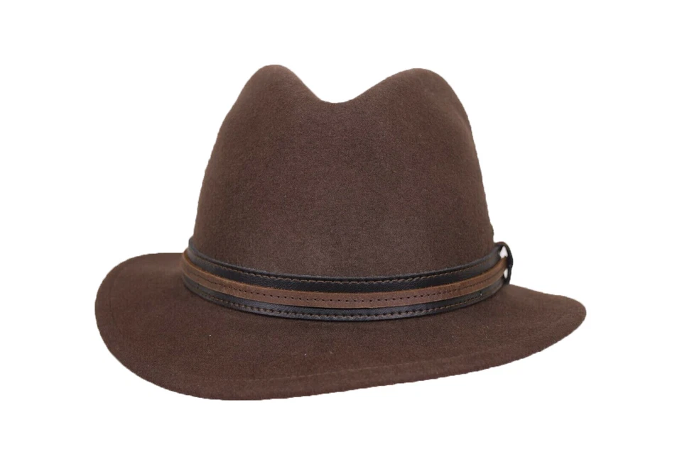 Fedora de fieltro aplastable marrón 100 % lana Wigens nueva con etiquetas talla M 58, 7 y 1/4 Foto 2 de 4