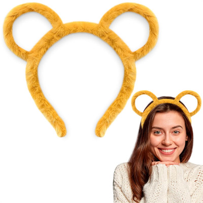LEGLO Yellow Bear Ear Headband   Non-Slip Plush Hair Accessory, Soft Makeup Head