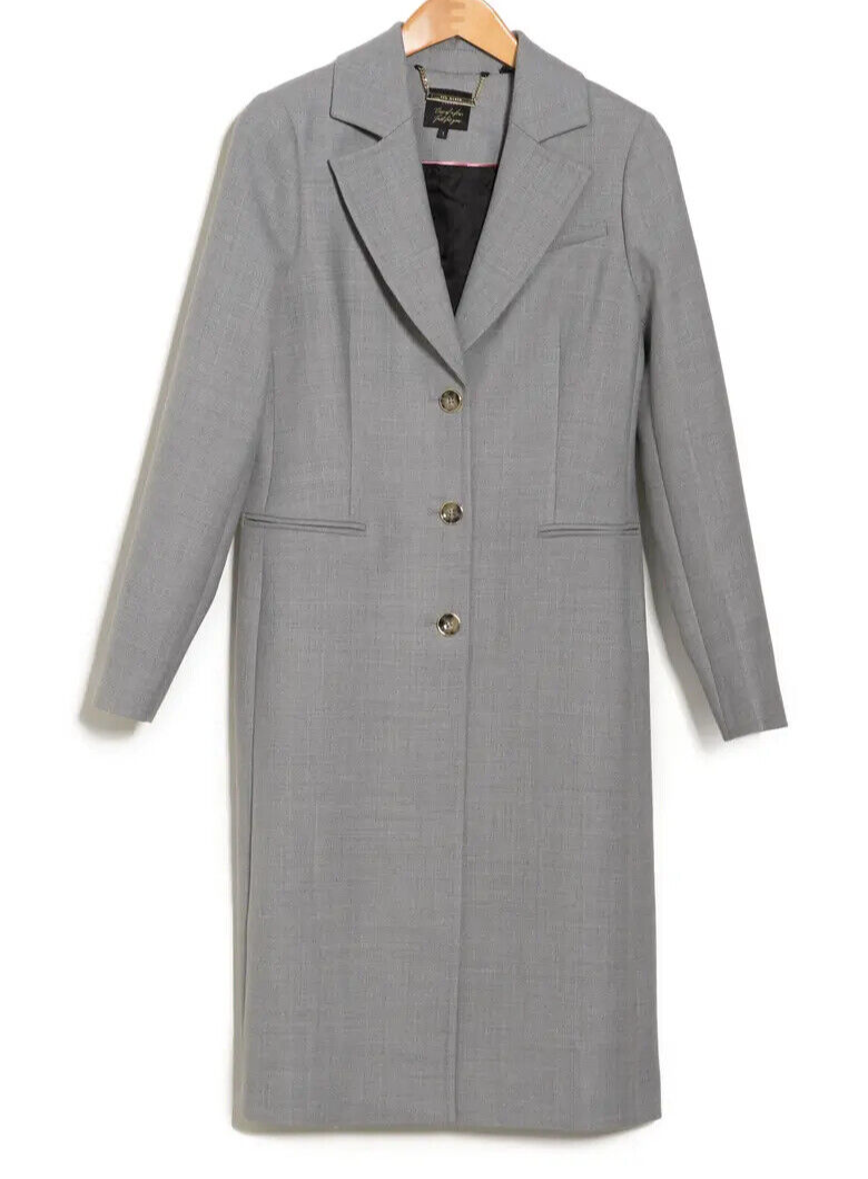 NEW Ted Baker Faedra Longline Jacket in Light Grey- 3 US Size 8