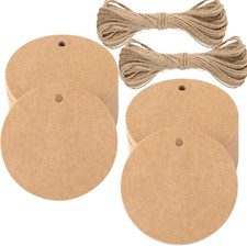 100PCS Kraft Paper Gift Tag with String,2.2'' round Paper Tags Blank Hang Tags B