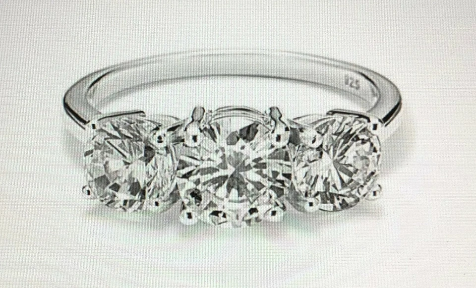 New Avon 3 Stone CZ Wedding Solitaire Silver Ring Sizes 6, 7, 8, or 9 - Image 2 of 2