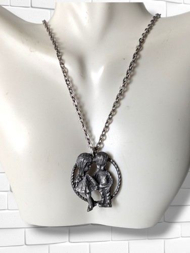 Vintage 70s Sweet Little Boy & Little Girl Peeter Necklace