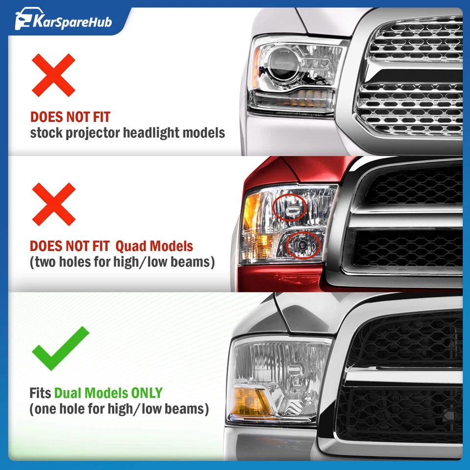 Pair Headlights For 2009-2012 Dodge Ram 1500 2500 3500 Chrome with Bulbs Foto 3 de 4