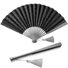 FEGVE TISUR Titanium Folding Fan Black Paper Japanese Kimono Accessory for Men