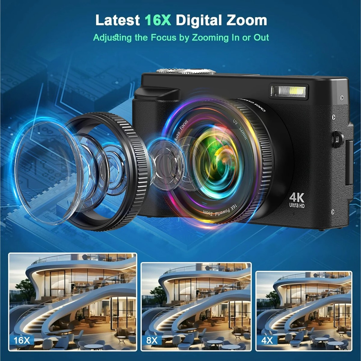 16X Digital Zoom Travel Camera 5K Digital Cameras For Photography,48MP ...