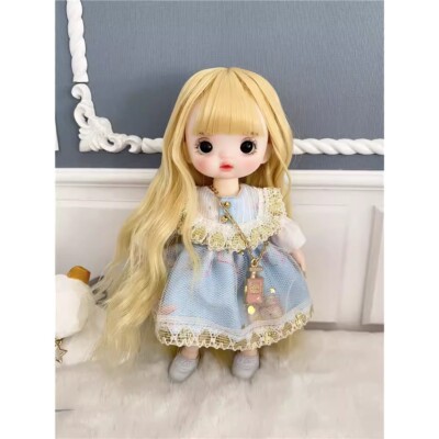 Full Set 1/8 BJD Doll Blond Wig Girl Doll with Clothes Shoes Eye Face Makeup Toy