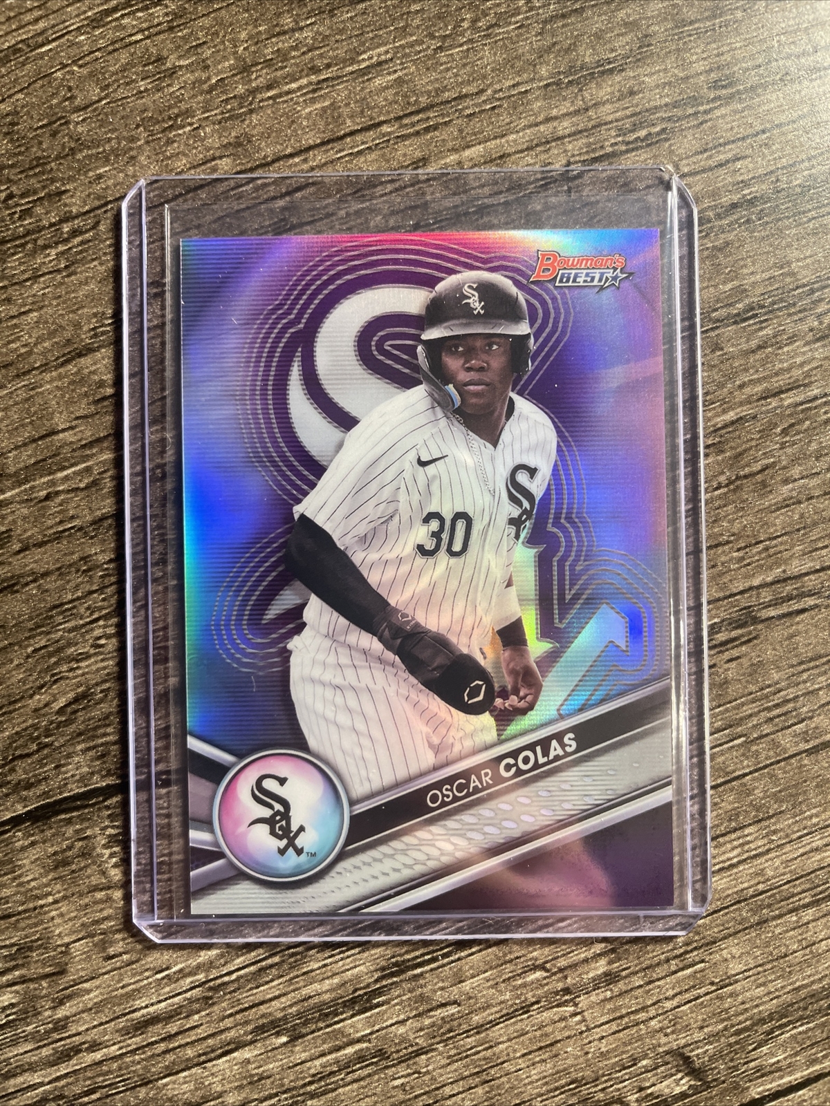 2022 Bowman’s Best Oscar Colas Purple Refractor 012/250 White Sox Prospect TP-28