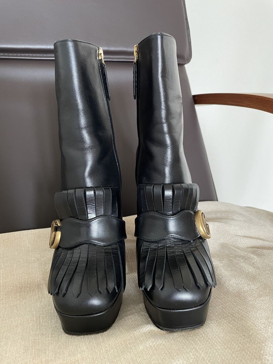 Stunning Authentic Gucci GG Marmont Black Leather Platform Stunning Authentic Gucci GG Marmont Black Leather Platform