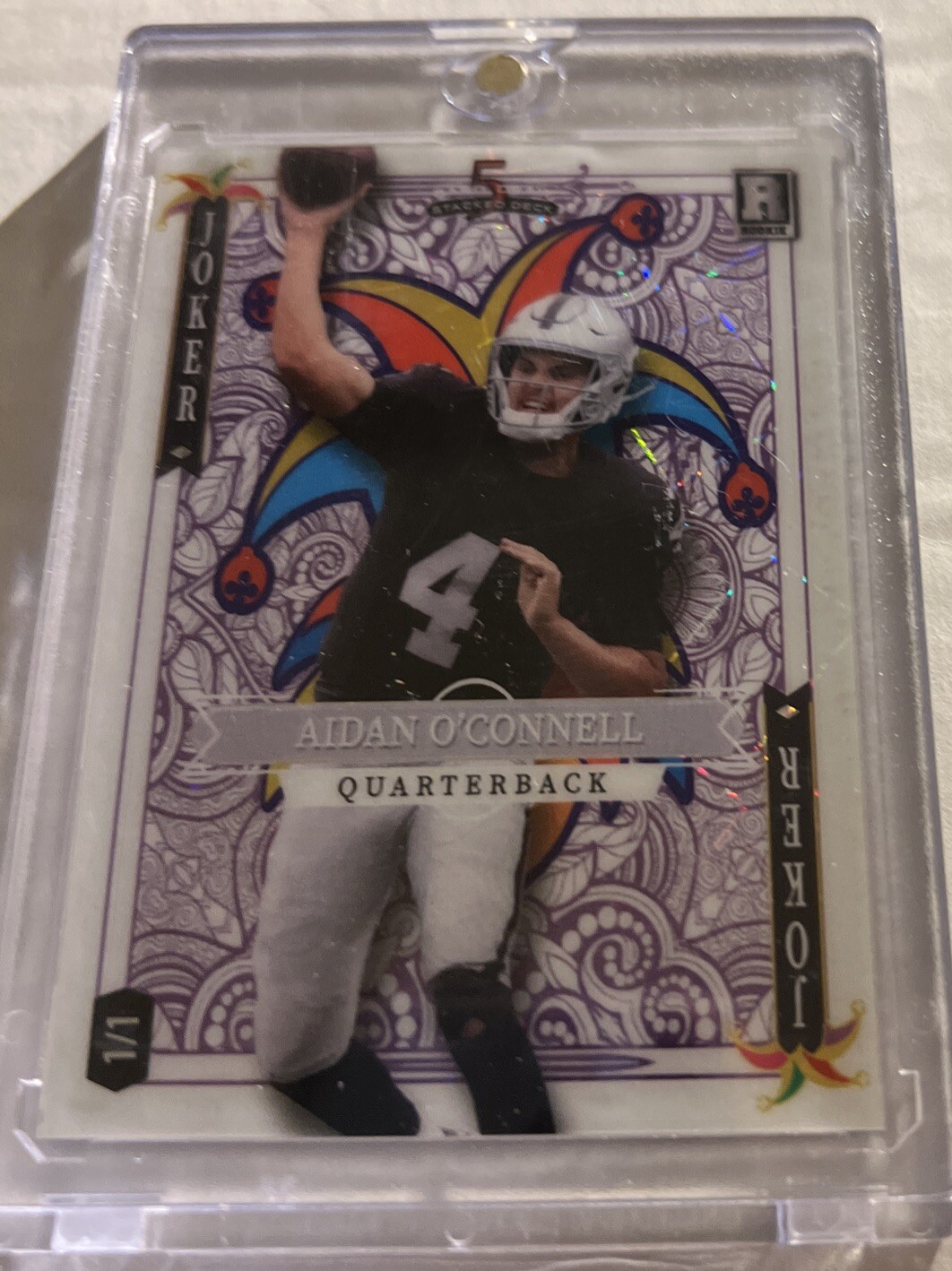 1/1 Aiden O'Connell White Joker 5 Card Draw Las Vegas Raiders Rookie HOLO LUX
