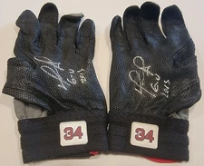 David Ortiz Signed Game Used Marucci Grey/Black Batting Gloves with Inscriptions