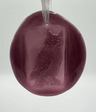 Blenko Amethyst Purple Glass Owl Suncatcher 4.5” Hanging Decor