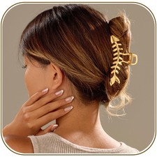 Fish Bone Hair Clips for Women Strong Hold Big Non-Slip Catch Golden