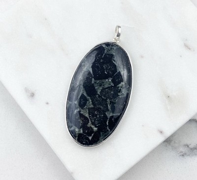 925 Sterling Silber grüner Jaspis Statement Edelstein Boho Anhänger 