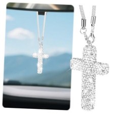 Cross for Car Mirror Hanging, Bling Cars Pendant Charm, Double-Sided White