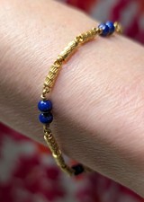 18k Yellow Gold and Lapis Delicate 7 inch Bracelet ttl wt 6.8g