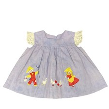 Vintage Toddler Girl Purple Dress Farmer Wife Yarn Hair Chickens Handmade