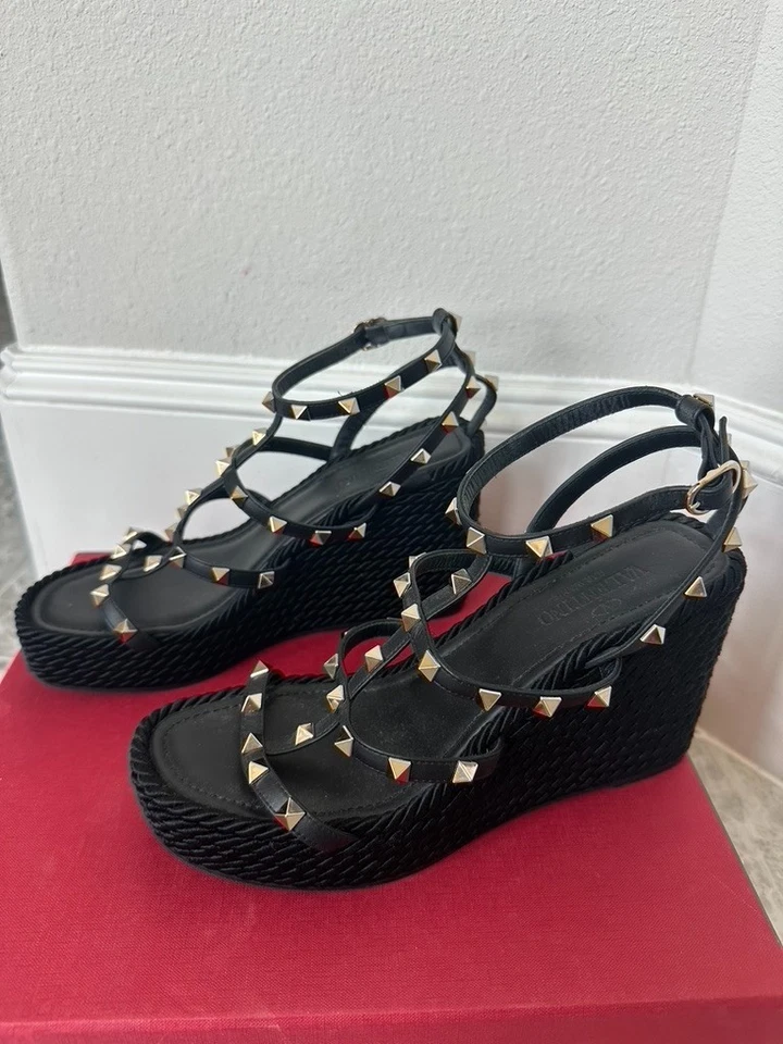 Valentino Garavani Rockstud Alpargata Cuña Sandalia Correa Tobillo Talla 38 Foto 4 de 4