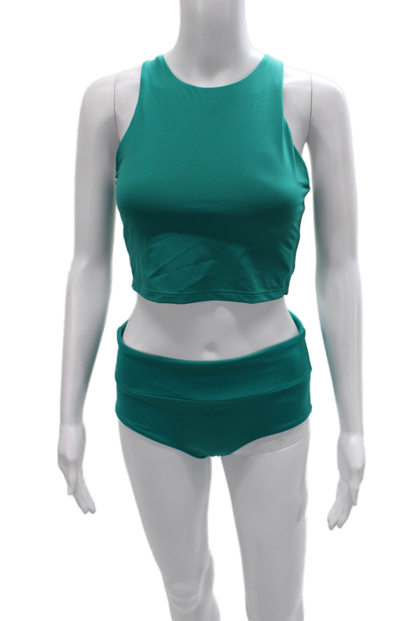 Athleta Women Green Nylon Round Neck Sleeveless Shorts Set Size SFree Shipping in US $100+ Orders | $6.95 Orders Below