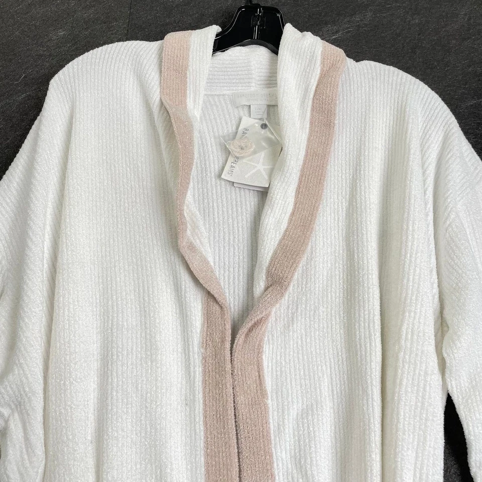 Barefoot Dreams CCUL Tipped Ribbed Robe Women's Size L/XL Stone/Pearl - Image 4 of 4