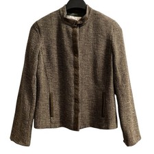 Doncaster Jacket Womans 10 Brown Woven Silk Tweed Blazer Cropped Dark Academia