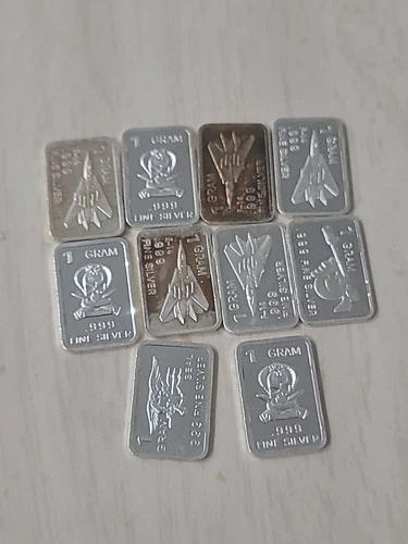 10 1 Gram .999 Fine Silver Bars