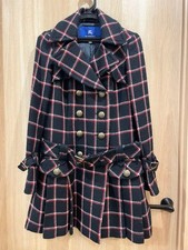 Burberry Blue Label Check Wool Pleated Coat, Size38 US-S , Good Condition, Rare