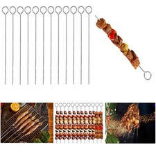 Ram® 12 X Metal BBQ Skewers Food Meat Kebab Grill Metallic Silver