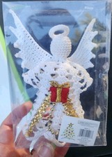 White Angel Handmade Starched Crochet Lace Christmas Ornament 6  