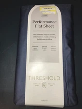 Threshold QUEEN 400 Thread Count Performance Flat Sheet Metallic Blue NEW
