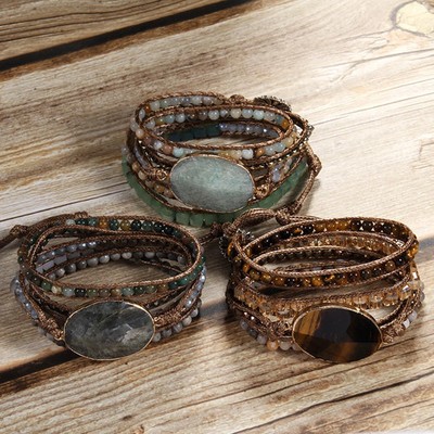 Beaded Bracelet Women Natural Stone Crystal Mixed Tone Layered Strand Jewelry
