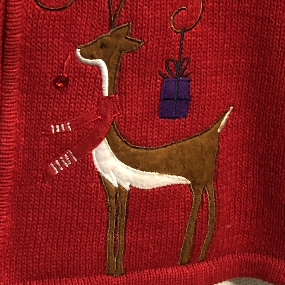 Винтажный Ким Роджерс уродливый Рождественский свитер кардиган жилет красный большой северный олень XL - Изображение 3 из 4
