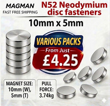 Neodymium Disc Fasteners 10mm x 5mm - Powerful Rare Earth Super Magnets - Crafts