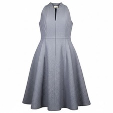 Akris Punto Women's Blue Textured Sleeveless Zipper Front Full Skirt Dress- Sz 8