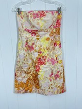 J Crew Yellow Gold Pink Strapless Floral Watercolor Dress 100% cotton Size 2