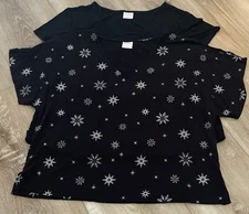 SOMA LARGE COOL NIGHTS BLACK & TWINKLE STARS SHORT SLEEVE LOUNGE PJ TOPS  LOT 2