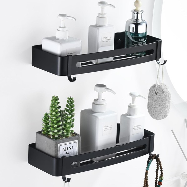 Duschregal Ohne Bohren Aluminium Schwarz Rostfrei Mit 4 Haken 2 StüCk Badezimmer-image