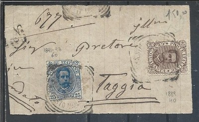 1891 25C +40C UMBERTO ON FRAGMENT OF ENVELOPE RECOMMENDED X TAG