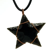 Obsidian Star Pendant Copper Wire Wrap Protection Necklace Gemstone Jewellery
