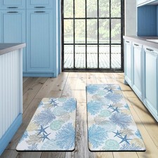 Coastal Beach Theme Kitchen Mats Rugs Set of 2 Anti Fatigue Kitchen Mats