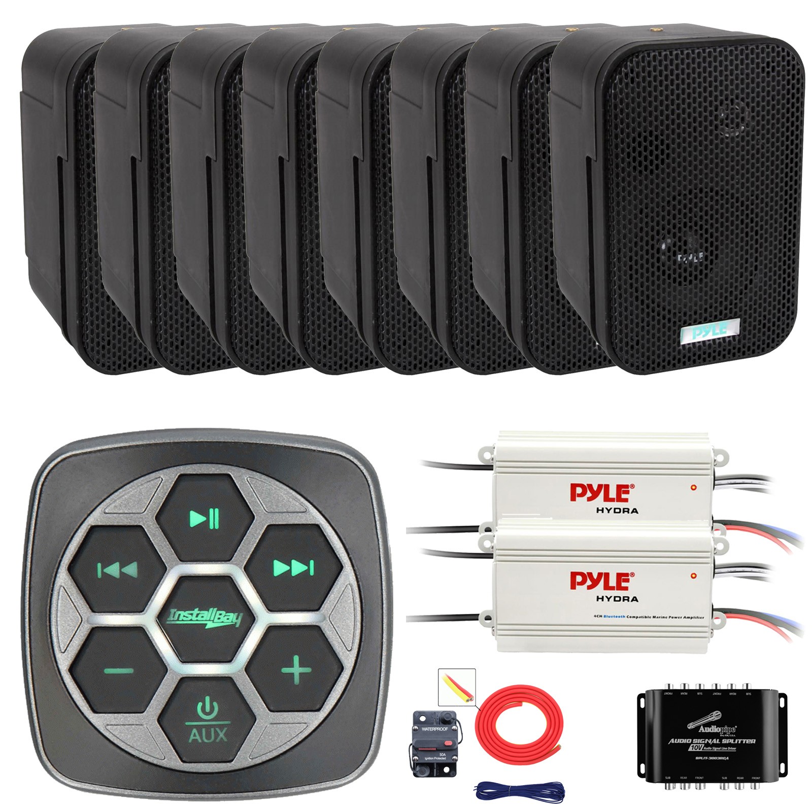 Metra Bluetooth 3-Zone Controller, 8x 3.5" 300W Speakers, 2x Amp, Splitter, Kit