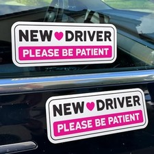 New Driver Stickers Non-Magnetic for Cars  Windows - Reusable, 2 Pink