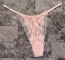 NWT VICTORIA'S SECRET PINK STRIPE POLKA DOT MESH LACE KEYHOLE BOW THONG PANTIES