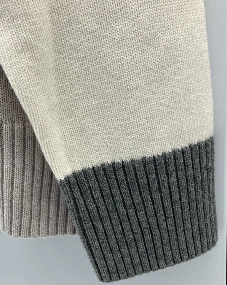 Suéter feminino Garnet Hill color block XL cinza acastanhado creme gola alta relaxado - Imagem 3 de 4