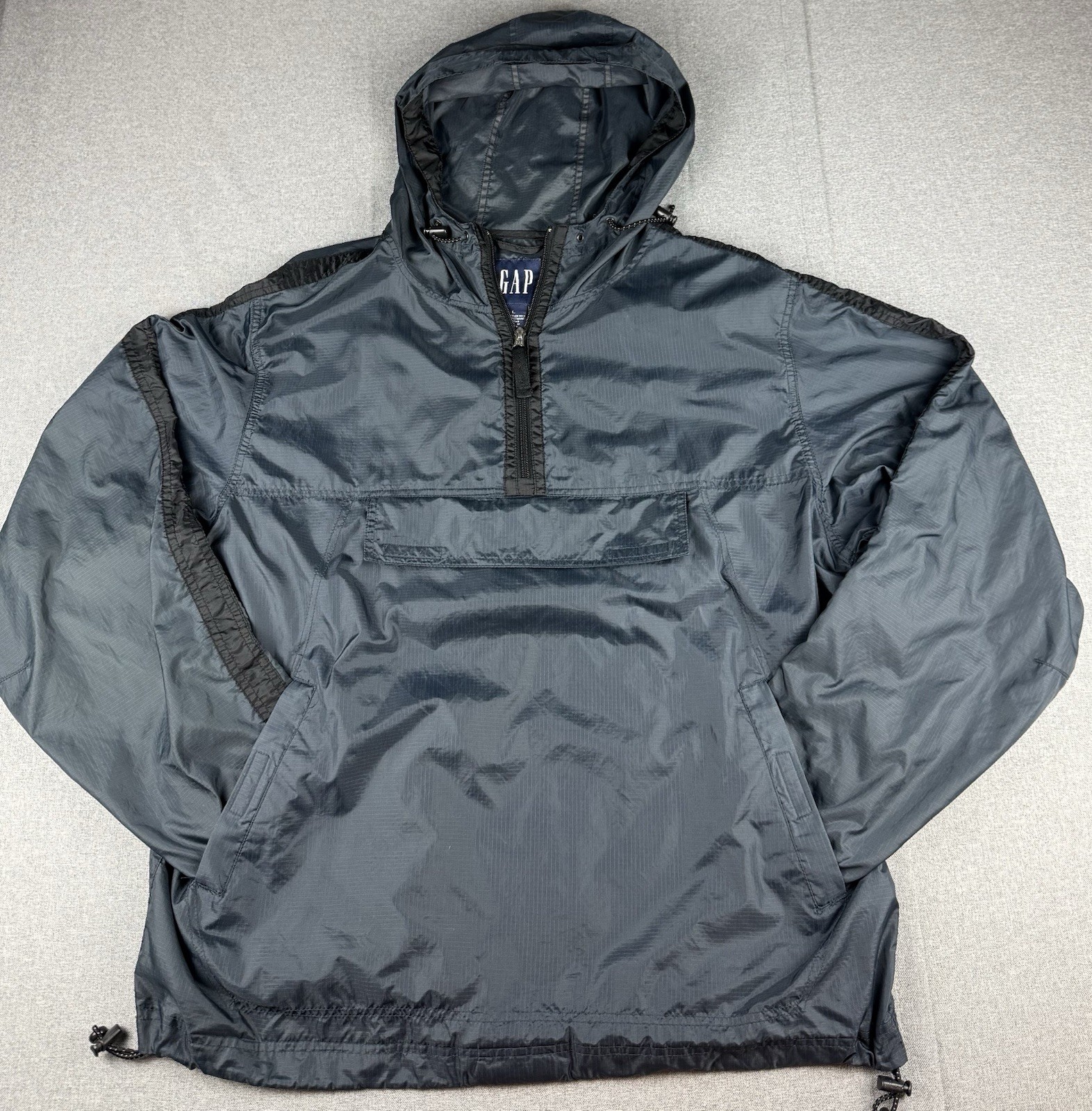 GAP Vintage Hooded Pullover Anorak Windbreaker Jacket Mens Large Blue Nylon