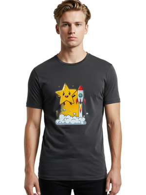 Star-Character-Rocket-Launch Mens Graphic Tee, 100% Cotton, Casual Summer Wear