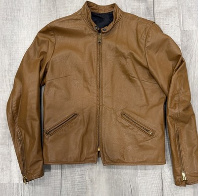Vintage 60s Brooks Sportswear Detroit Michigan Tan Brown Leather Jacket Size 34